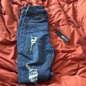 Fashion Nova Ripped Blue Skinny Jeans